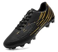 DimaiGlobal Botas de Fútbol Hombre Zapatos de Fútbol con Tacos Altos para Césped Natural e Indoor Antideslizantes para Entrenamiento y Fútbol Sala Zapatillas de Fútbol 44EU Negro/Dorado