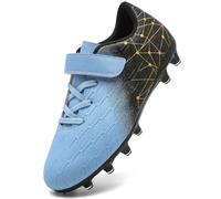 DimaiGlobal Botas de Fútbol Niño Zapatos de Fútbol con Tacos Altos para Césped Natural e Indoor Antideslizantes para Entrenamiento y Fútbol Sala Adolescentes Zapatillas de Fútbol 33EU Azul Claro