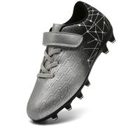DimaiGlobal Botas de Fútbol Niño Zapatos de Fútbol con Tacos Altos para Césped Natural e Indoor Antideslizantes para Entrenamiento y Fútbol Sala Adolescentes Zapatillas de Fútbol 31EU Plateados