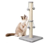 Dimaka Poste rascador para gatos de 29 pulgadas, poste rascador de cuerda de sisal natural, garra de gatito con 4 bolas de juguete colgantes para gatos grandes (gris)