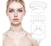 Dimeho 11 parches de arrugas para el cuello, reutilizables, de silicona, para la frente, sin adhesivo, almohadilla debajo de los ojos, para arrugas regordetas, líneas de la piel, aplicador de crema