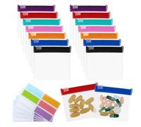 Dimeho 20 bolsas para pastillas con cremallera y etiqueta, reutilizables, organizador de medicamentos de viaje, bolsas con cierre deslizante, bolsas de plástico translúcidas autosellantes para