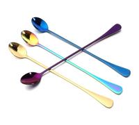 Dimeho Cuchara de mango largo de 9.5 pulgadas de largo para té helado, 4 cucharaditas heladas de acero inoxidable para mezclar té, café, batido, bebidas frías, cucharas de café largas