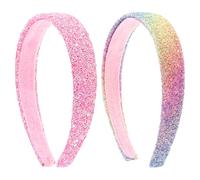 Dimeho Diademas con purpurina para niñas, 2 diademas anchas brillantes de plástico, lindas diademas antideslizantes, diademas gruesas y brillantes, accesorios coloridos para el cabello para mujeres y