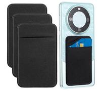 Dimeho Paquete de 3 carteras adhesivas para teléfono, tarjetero, para la parte posterior del teléfono, compatible con la mayoría de teléfonos celulares (negro)