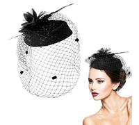 Dimeho Tocado para mujer, con velo, plumas, tocado, pinza para el pelo, sombreros de los años 20/50 con velo, sombrero vintage, elegantes sombreros para cóctel y té, Negro , Talla única