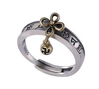 DIMEIYAN Anillos ajustables for mujer, anillos abiertos de plata, anillo ajustable vintage budista con palabra de seis letras en plata de ley, anillo moderno de plata de ley S925 for mujer.(12)