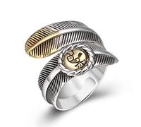 DIMEIYAN Anillos ajustables for mujer, anillos abiertos de plata, anillo de pluma abierto de plata de ley S925 con patrón étnico vectorial simple, estilo indígena indio.(8)