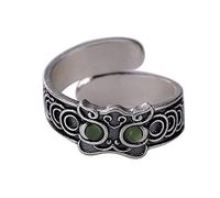 DIMEIYAN Anillos ajustables for mujer, anillos abiertos de plata, precioso anillo ajustable de jaspe y león en plata de ley S925, anillo de piedras preciosas de moda for mujer en plata de ley.(11)
