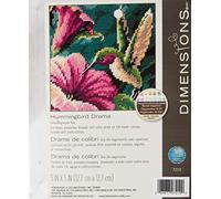 Dimensiones 278484 Colibr- Drama Mini Needlepoint Kit-5 Pulgadas x 5 Pulgadas Cosido en Hilo