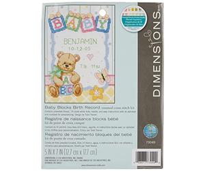 Dimensions Baby Blocks Birth Record Bloques de bebé B/Rec, Algodón, Multicolor, 5 Inches by 7 Inches