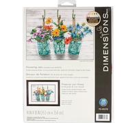 Dimensions Kit Cruz con diseño de Flores en tarros de albañil, Tela Aida de 14 Puntos, 14 x 10 Pulgadas contado, Colores Variados, 35.5 x 25.4cm