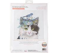 Dimensions Kit de punto de cruz con diseño de gato y corona floral, multicolor, 4 piezas