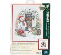 Dimensions - Patrón para Cuadro de Punto de Cruz, diseño de muñeco de Nieve en jardín