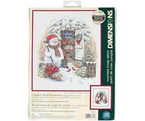 Dimensions - Patrón para Cuadro de Punto de Cruz, diseño de muñeco de Nieve en jardín