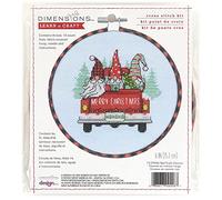 Dimensions Red Truck and Holiday Gnomes Kit de Punto de Cruz de Navidad, Tela de bambú, 14 Unidades. Aida Azul Claro, 6" D, 6