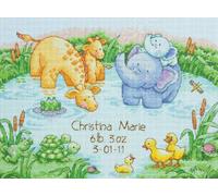 Dimensions PN-0186836 Puntada en X-Registro de Nacimiento: Estanque pequeño, Algodón, Azul, 30 x 22 x 0.1 cm