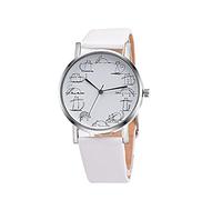 Dimfurke Reloj analógico de cuarzo con diseño de aleación de cuero para hombre Gstb400, blanco, One Size