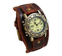 Dimfurke Reloj punk de cuero para hombre, con hebilla, retro, correa de reloj, reloj de esqueleto, relojes para mujer, café, One Size