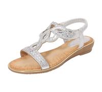 Dimfurke Sandalias bohemias para mujer, sandalias ortopédicas con diamantes de imitación, sandalias para caminar con cuentas de perlas con correa elástica, deslizador romano para vacaciones, sandalias