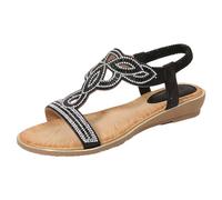 Dimfurke Sandalias bohemias para mujer, sandalias ortopédicas con diamantes de imitación, sandalias para caminar con cuentas de perlas con correa elástica, deslizador romano para vacaciones, sandalias