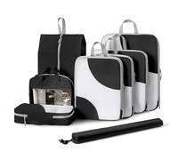 DIMJ Packing Cubes Compression Organizador, Bolsas Compresion Viaje, Organizadors Maleta Viaje, Sistema de Organización para Maletas, 8 Piezas, Negro