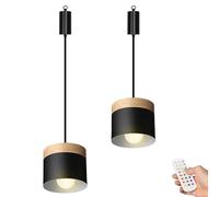 Dimmable Battery Powered Pendant Light Set of 2 Modern Metal Hanging Lamp for Kitchen Nightstand Café No Wiring Needed Stylish Black Design