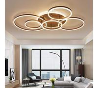 Dimmable LED Ceiling Light with Remote Metal & Acrylic Ring Design Eye Protection Modern Chandelier for Living Room Study Kids Room Brown 6 Rings