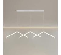 Dimmable LED Linear Long Wave d Chandelier Minimalism White Hanging Light Fixture Black Bar Lamp for Dining Room Kitchen Island Breakfast Area Living