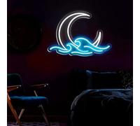 Dimmable Moonwave Neon Sun Luna Neón Luna LED Decoración de Pared Colgante Luna LED Cartel Adecuado para Sala de Juegos Fiesta de Navidad Decoración Fondo Anime Regalo (Onda Luna)