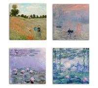 DìMò ART Cuadros clásicos de arte Claude Monet 4 unidades 30 x 30 cm cada uno Impresión sobre lienzo Canvas Decoración Arte Decoración para cocina, dormitorio, salón, salón, bar, oficina, restaurante