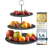 Dimono Base de servicio Etagere Premium de 3 niveles; Bandeja de servir hecha de piedra de pizarra natural real para postres, pasteles, quesos, embutidos; 3 pisos