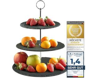 Dimono Base de servicio Etagere Premium de 3 niveles; Bandeja de servir hecha de piedra de pizarra natural real para postres, pasteles, quesos, embutidos; 3 pisos