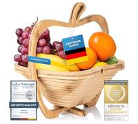 Dimono Cesta de fruta plegable de bambú, frutero, verdulero y trébede cesta plegable y tabla de cortar, 3 en 1 en bonito diseño de manzana