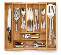 Dimono® Cubertero Bambú Extensible 34-51 cm, 7-9 Compartimentos | Organizador cajón cocina sin plástico - se adapta a tu cajón a la primera, 44,5 cm de profundidad
