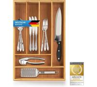 Dimono® Cubertero de Bambú 29x45 cm - Organizador de Cajón 7 Huecos | Cubertero duradero de 100 % bambú, 29x45x5 cm, 7 compartimentos para mantener ordenado el cajón de los cubiertos