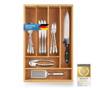 Dimono® Cubertero de madera de bambú Cajones; 7-9 compartimentos Sistema organizador Organizador flexible Cajón extraíble para cocina, oficina, baño y taller (29 x 45 cm)
