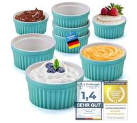 Dimono® Cuencos para Postres Moldes para Creme Brulee Soufflé, Platos de Cacerola con 170 ml para Postres, Muffins, Tartas, Juego de 8 (Turquesa)