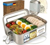 Dimono® Fiambrera de acero inoxidable a prueba de fugas; Caja sostenible impermeable con compartimentos y sellos (c: 1400 ml)