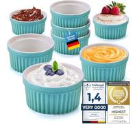 Dimono® Moldes Creme Brulee Ceramica, Set 8 Ramekines 170 ml | Cuencos soufflé individuales turquesa - aptos horno 350°C, lavavajillas, microondas y congelador