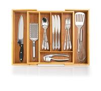 Dimono® Organizador Cajón Bambú Extensible 7-9 Compartimentos | Bandeja cubiertos extensible 33,5-50 cm - para cocina, baño y oficina - apto para alimentos
