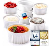 Dimono® Ramequines de Cerámica, Set de 8 Moldes Creme Brulee 170 ml | Apto horno hasta 350 °C, lavavajillas y microondas - moldes soufflé y postre individuales, apilables