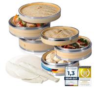 Dimono® Vaporera de bambú con acero inoxidable, Vaporera de 2 niveles con tapa, Cesta de cocción de arroz Cocedor de bambú para Sim Sum Dumplings, Verduras, Arroz, Carne, Pescado (Juego de 2)