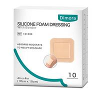 Dimora Apósito de espuma de silicona con adhesivo de borde, 10 x 10 cm, vendaje de primeros auxilios para el cuidado de heridas, paquete de 10