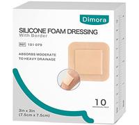Dimora Apósito de espuma de silicona con adhesivo de borde, 3 x 3 pulgadas, impermeable, vendaje de primeros auxilios para el cuidado de heridas, paquete de 10