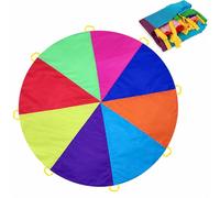 Dimoxii 6FT Juego De Paracaídas de Color para Niños Arco Iris Juegos Actividades Deportivas Fiestas Ejercicios en Grupo Al Aire Libre (200cm de diámetro)