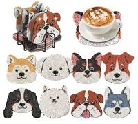 Dimoxii 8 posavasos de arte de diamantes de animales, tapete de pintura de diamantes 5D con soporte, bonito plato antideslizante de mesa para el hogar, bar y regalos, posavasos de bricolaje, kits de