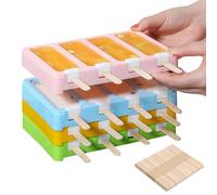 Dimoxii Pack de 4 Moldes de Helados de Paleta con Tapa Moldes de Paleta Multicolor Popsicle Moldes Apilable Moldes para Polos sin BPA Moldes Paletas para Niños, Adultos, Postre, Chocolate