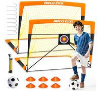 Dimples Excel Portería de Fútbol Pop-Up - Plegable para Niños | Juego de 2 Porterías 120x90 cm con Balón,Bomba,Conos y Diana | Color: Naranja y Negro | Ideal para Jardín, Entrenamiento