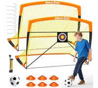 Dimples Excel Portería de Fútbol Pop-Up - Plegable para Niños | Juego de 2 Porterías 152x110 cm con Balón,Bomba,Conos y Diana | Color: Naranja y Negro | Ideal para Jardín, Entrenamiento